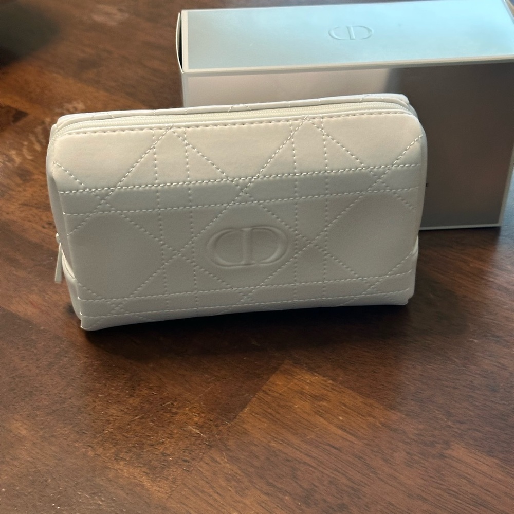 Dior Elegant White Quilted Cosmetic Case